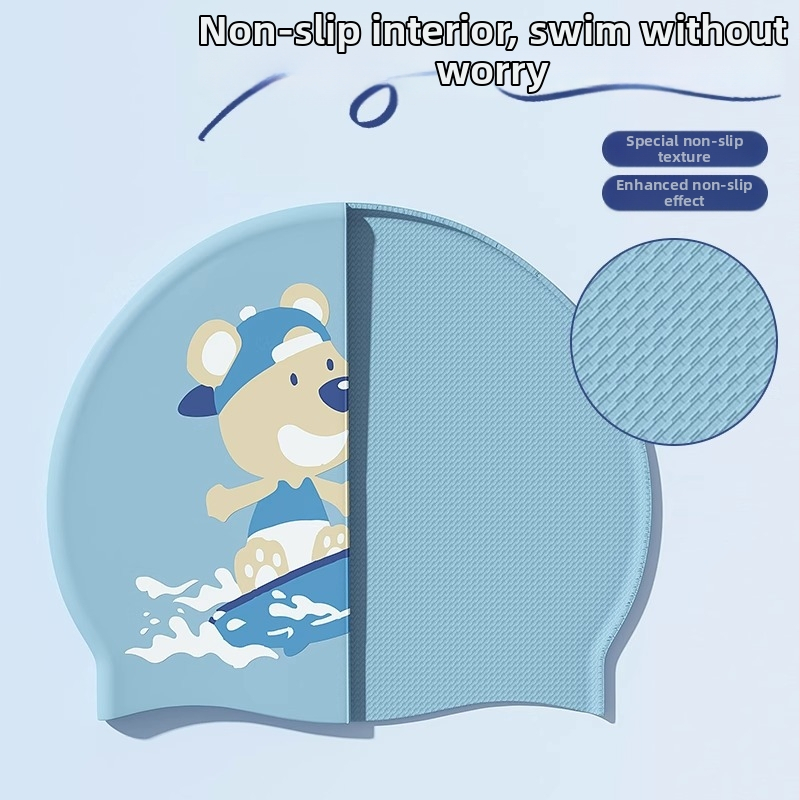 Vaikų silikoninė plaukimo kepurėlė su spauda, vandeniui atspari, plaukimo