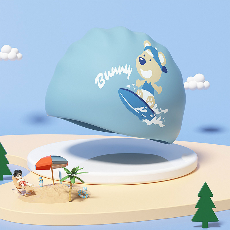 Vaikų silikoninė plaukimo kepurėlė su spauda, vandeniui atspari, plaukimo