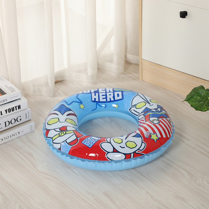 Vaikų plaukimo žiedas su animacijos motyvu, storesnis pripučiamas gelbėjimosi žiedas, pažastinis dizainas, PVC