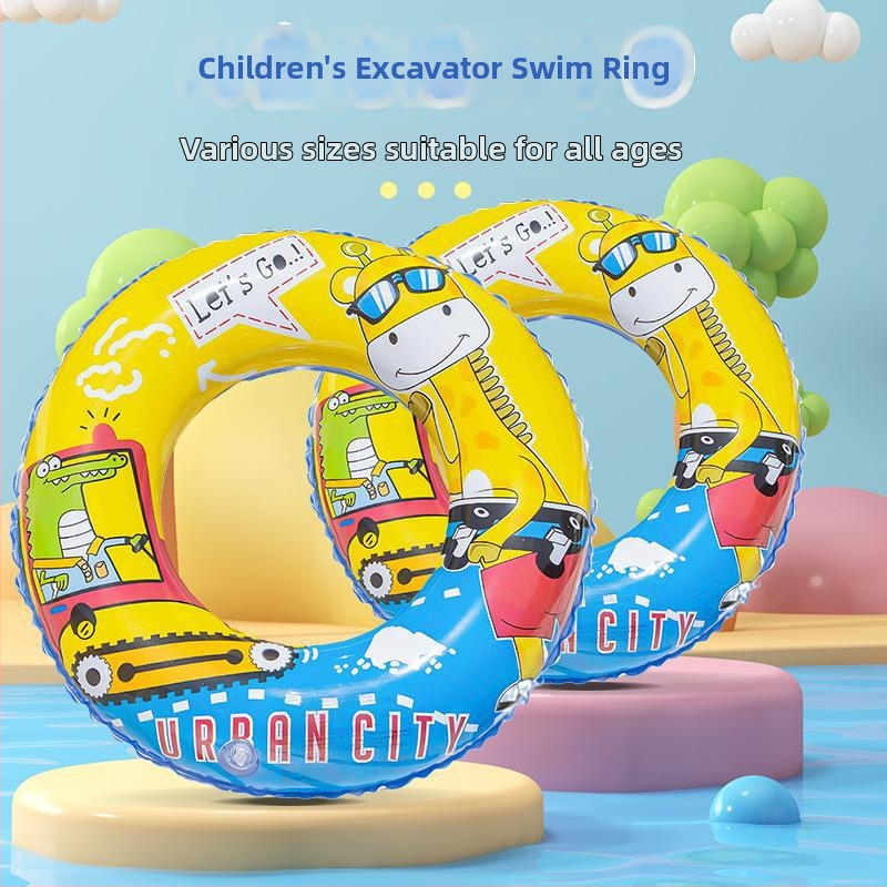 Vaikų plaukimo žiedas su karikatūrų raštu, ekologiškas PVC, prekės kodas Q2033