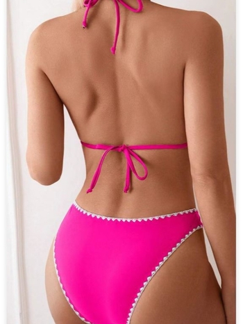 Ženski bikini set s halter vratom, trokutasti gornji dio, otvoren leđa, gradijentni uzorak, punjene kupaće, najlon/spandeks