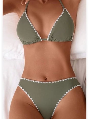 Ženski bikini set s halter vratom, trokutasti gornji dio, otvoren leđa, gradijentni uzorak, punjene kupaće, najlon/spandeks