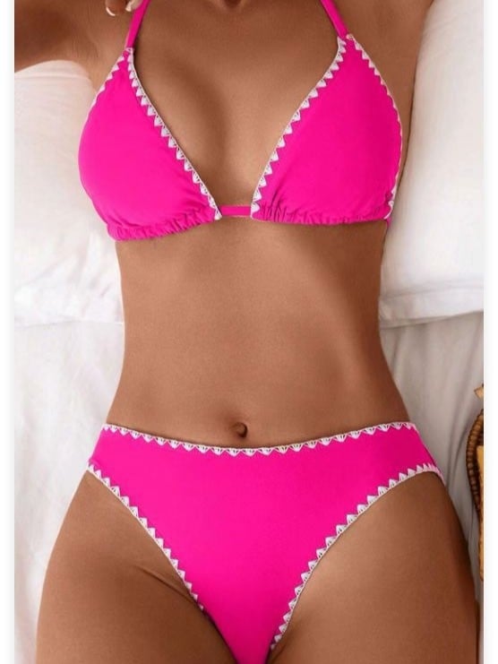 Ženski bikini set s halter vratom, trokutasti gornji dio, otvoren leđa, gradijentni uzorak, punjene kupaće, najlon/spandeks