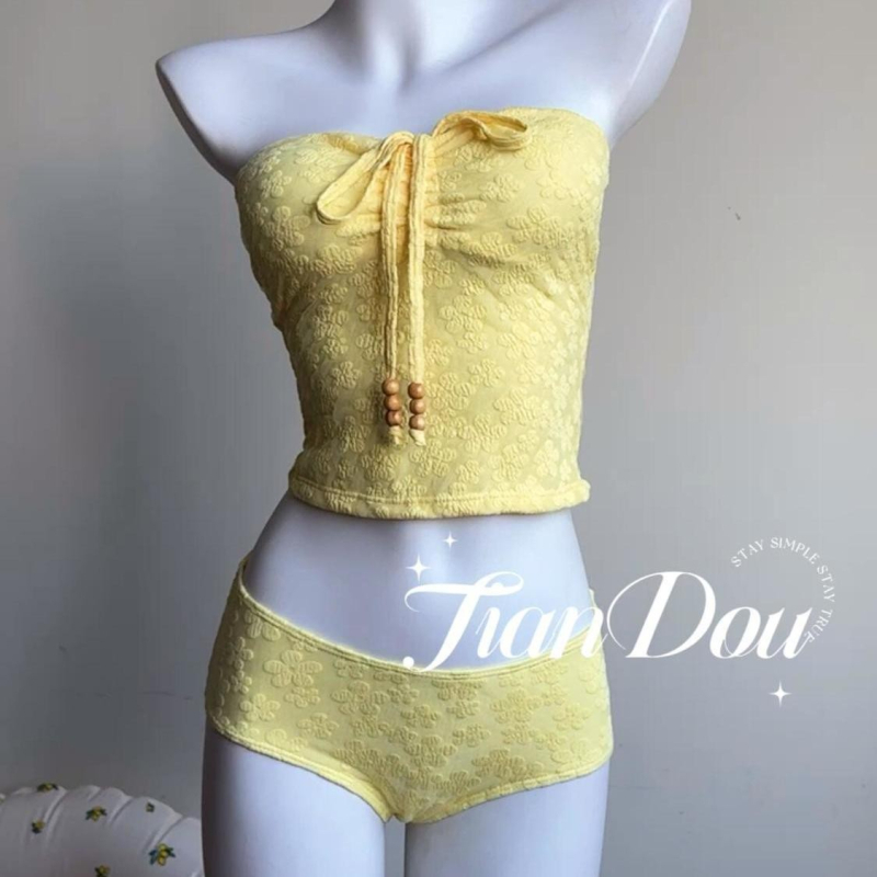 Trodjelni ženski bikini set s tube topom, visokim strukom, brzo sušećim poliesterom, s umetkom za poprsje