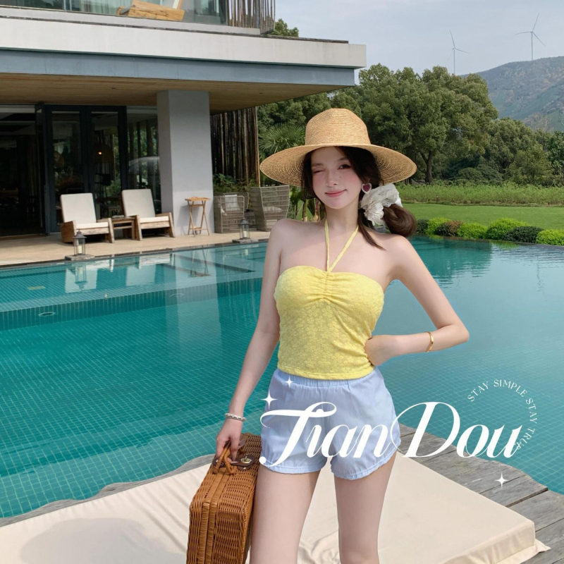 Trodjelni ženski bikini set s tube topom, visokim strukom, brzo sušećim poliesterom, s umetkom za poprsje