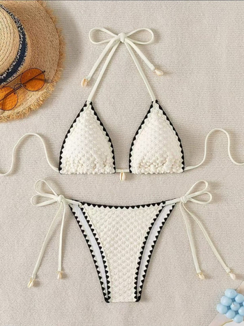 Ženski split kupaći kostim s gradijentnim uzorkom, seksi vezanje, najlon 80% s podstavom spandeksa 20%, jastučić za prsa, bez žice, donji dio briefs