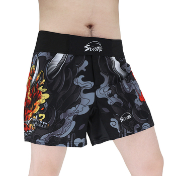Vyriniai koviniai šortai MMA, Sanda ir bokso treniruotėms – 90% poliesterio audinys, pamušalas 90% poliesteris, chemiškai pluošto mišinys
