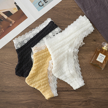 Мъжки ниски бикини с дантелени вложки, дишаща нейлонова материя, плетена конструкция, спандексова подложка