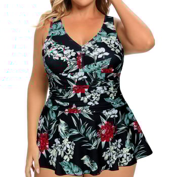 Kétrészes tankini úszónadrág mintás, ujjak nélkül, melltartó betéttel, magas rugalmassággal, poliészter 82% és bélés 18%