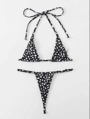 Printano sexy dvodijelno bikini s podstavljenim gornjim dijelom, uzorak retro wave dot, poliester tkanina s elastinskom podstavom