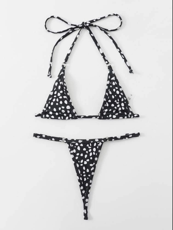Printano sexy dvodijelno bikini s podstavljenim gornjim dijelom, uzorak retro wave dot, poliester tkanina s elastinskom podstavom