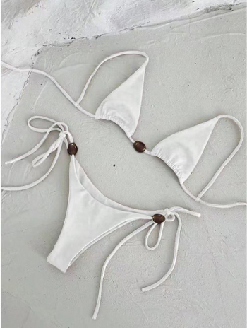 Bikini pentru femei, bretele încrucișate, fără spate, uscare rapidă; poliester 82%, greutate 150 g