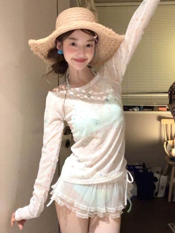 Cover-up feminin pentru protecție solară, ușor, fără mâneci, spate decupat, material nylon cu căptușeală poliester, elasticitate mare