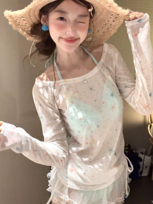 Cover-up feminin pentru protecție solară, ușor, fără mâneci, spate decupat, material nylon cu căptușeală poliester, elasticitate mare