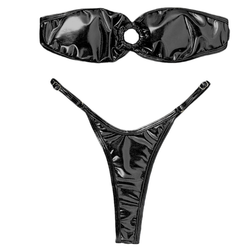 Costum de baie bikini din două piese, top fără bretele, cu burete, spate deschis, țesătură poliester cu căptușeală din spandex, croială strânsă