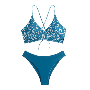 Ženski dvodijelni bikini set, cvjetni uzorak, visokim strukom, brzo sušenje poliester, podstavljeni gornji dio