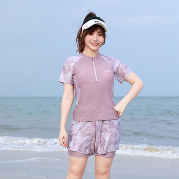 Costum de baie două piese pentru femei, acoperire conservatoare a abdomenului și bureți la bust, material Milk Silk (92% Spandex), 280 g, căptușeală poliester