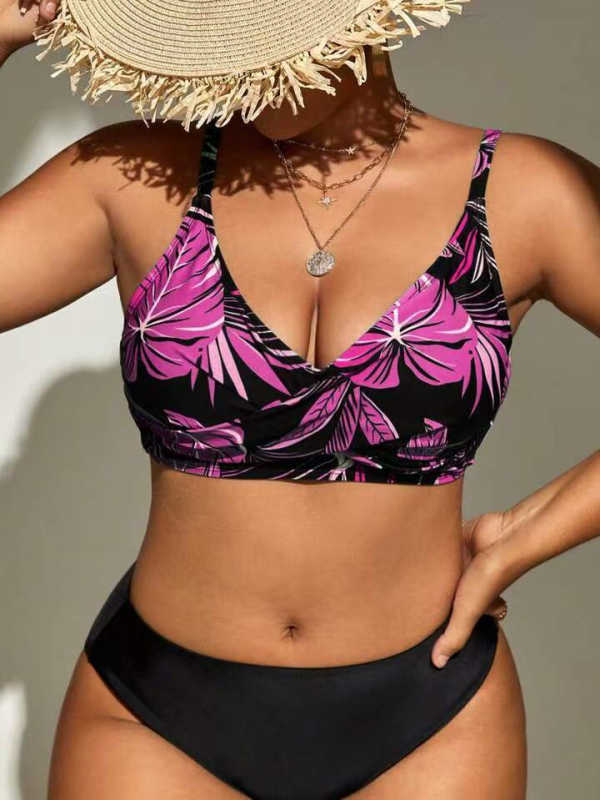 Costum de baie din două piese, cu spate gol, sutien cu burete, căptușeală din plasă, poliester