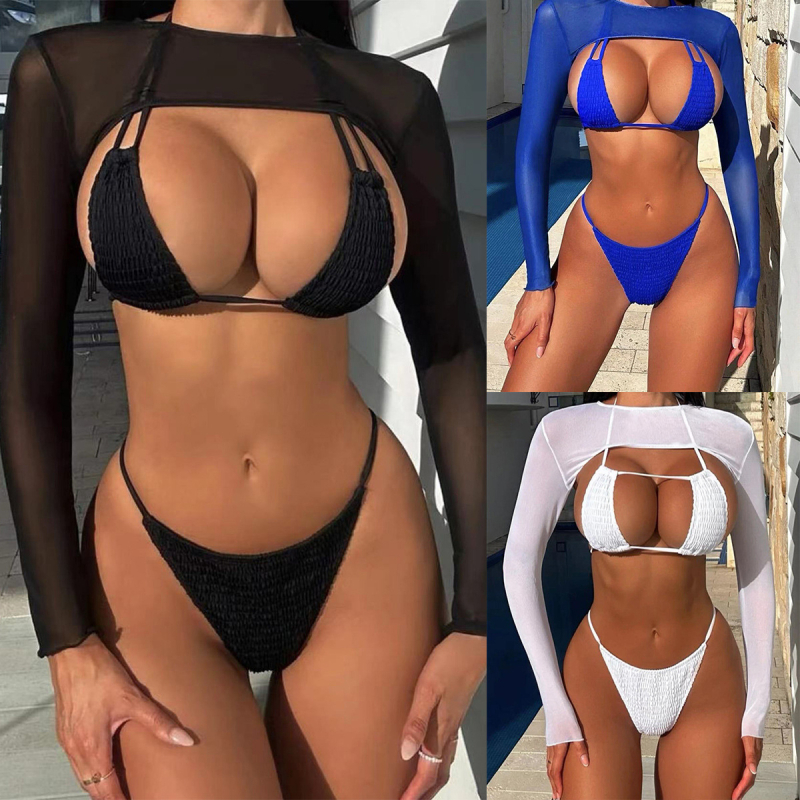 Dvodijelni split bikini s jastučićima za prsa, brzo se sušeći poliester, visoka elastičnost, bez leđa