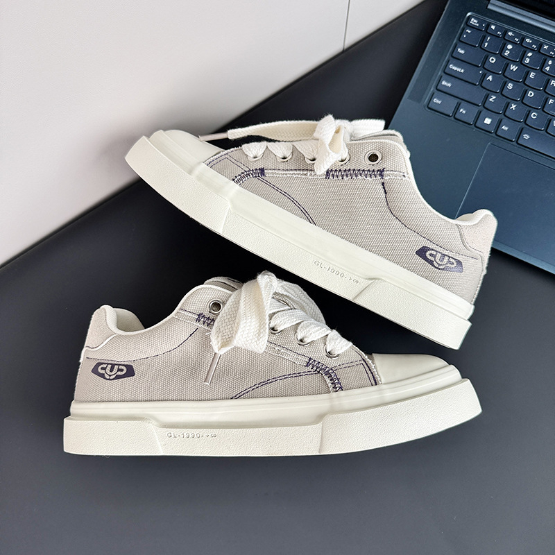 Мъжки маратонки в корейски стил, канвас горна част, гумена подметка, нисък профил, връзки, вулканизирана конструкция