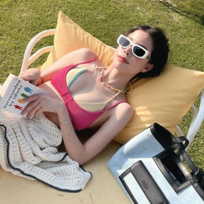 SNM ženski kupaći kostim, četverodijelni split bikini set, visok struk, otvorena leđa, seksi kroj; materijal najlon-spandeks