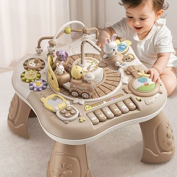 Edukativni stol za igru za bebe i malu djecu, višefunkcionalan plastični stol za unutarnju upotrebu, s kartama društvenih igara, uzrast 0–3 godina