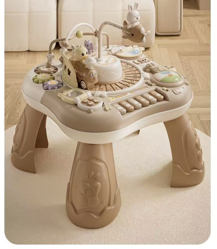 Edukativni stol za igru za bebe i malu djecu, višefunkcionalan plastični stol za unutarnju upotrebu, s kartama društvenih igara, uzrast 0–3 godina