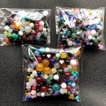 Amestec de mărgele calcedonie și agată — mărgele rotunde, ambalate, semifinisate