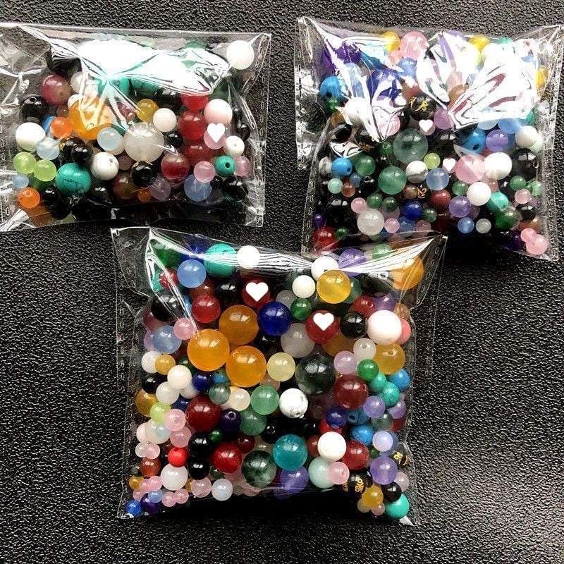 Amestec de mărgele calcedonie și agată — mărgele rotunde, ambalate, semifinisate