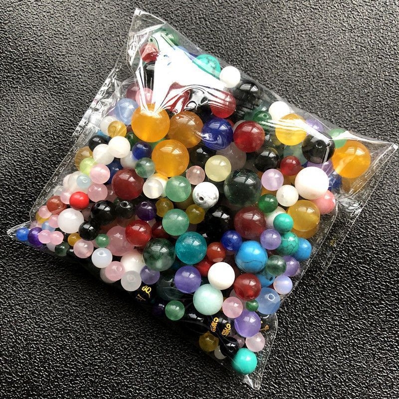 Amestec de mărgele calcedonie și agată — mărgele rotunde, ambalate, semifinisate