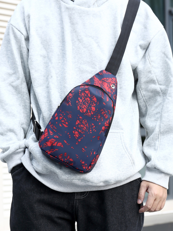 Muška crossbody torba za prsa (Oxford platno, prozračna, geometrijski uzorak, poliester podstava, za slobodno putovanje)