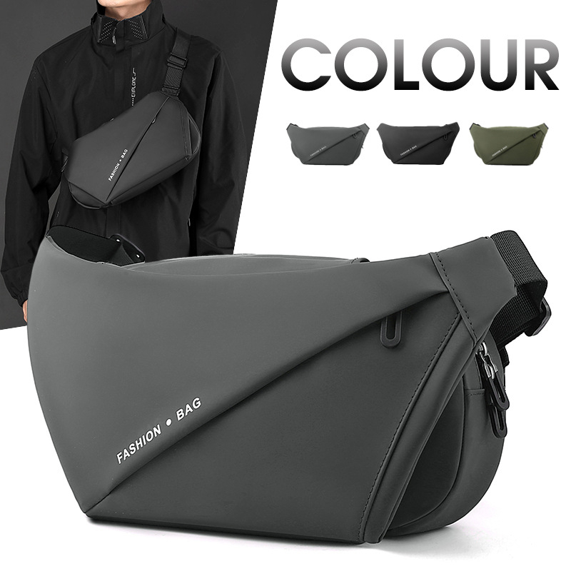 Vyrų krūtinės kišenė crossbody – odos plėvelė, atspari vandeniui, vientisas raštas, poliesterio pamušalas, rudens 2023