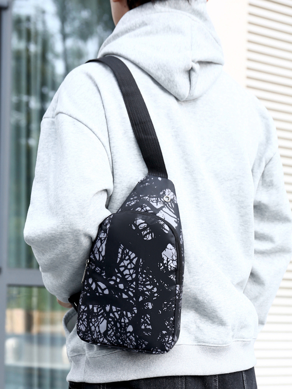 Vīriešu krūtņu soma ar siksnu: ģeometriskais raksts, Oxford audums, elpojoša oderējums no poliester, piemērota brīvdienu ceļojumiem (Materiāls: Oxford audums; Raksts: Ģeometriskais; Oderējums: Poliester; Elpojamība: Jā; Mērķis: Brīvdienu ceļojumi)