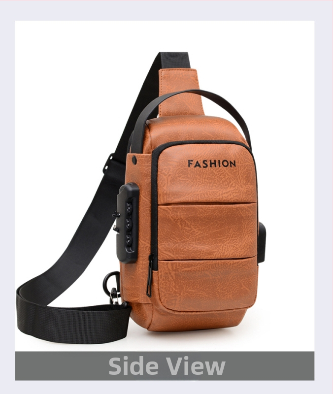 Vīriešu krūšu soma, PU materiāls, ūdensizturīga, poliestera oderde, pavasaris 2024