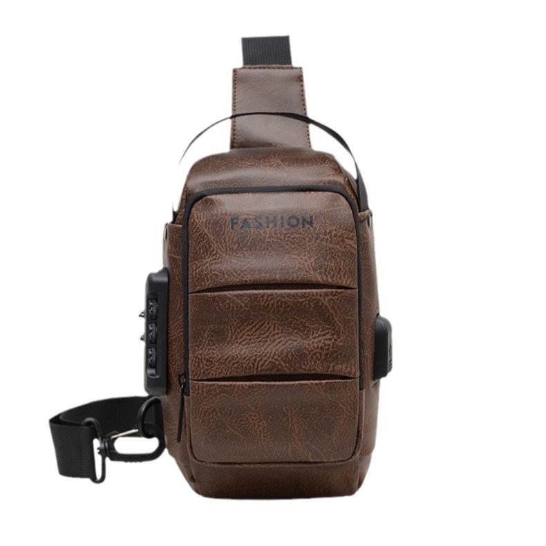 Vīriešu krūšu soma, PU materiāls, ūdensizturīga, poliestera oderde, pavasaris 2024