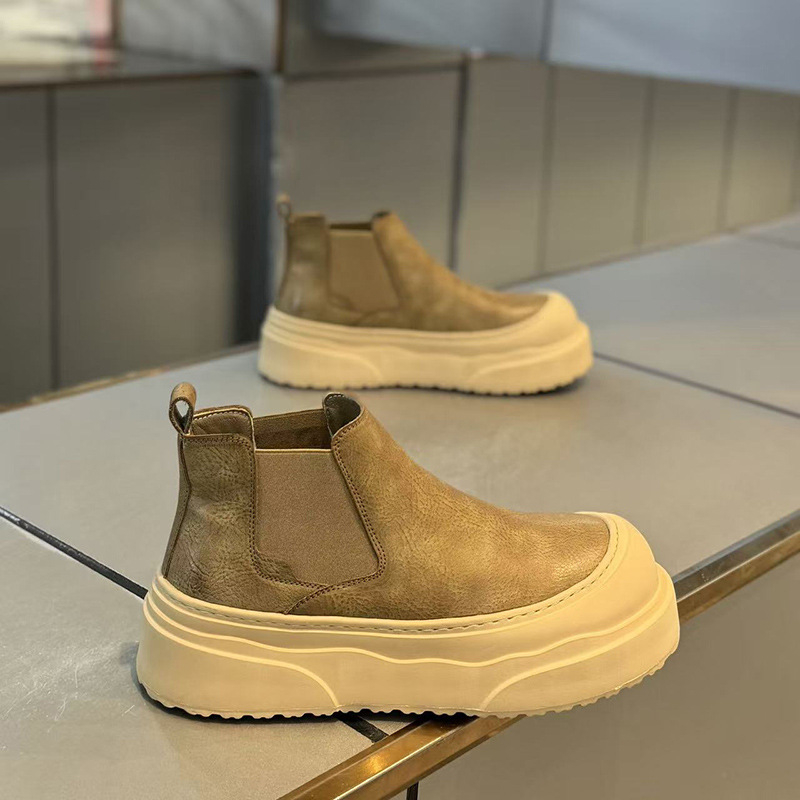 Мъжки ботуши Мартин с височиноповишаваща функция, дебела подметка Goodyear и TPR, средно високо голенище, есен 2025