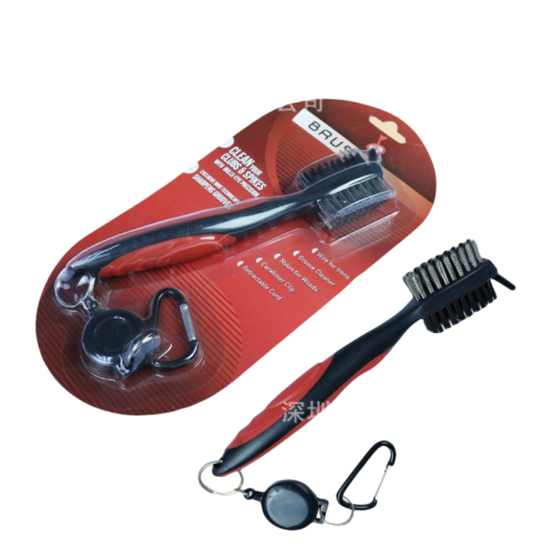 Golf klub- és cipőtisztító ecset tokkal — kétoldalas tisztítófej, műanyagból, logóval testreszabható