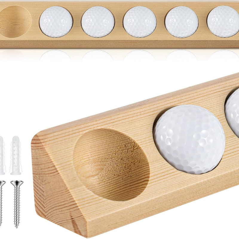 Drveni stalak za golf lopte za izlaganje — zidni, jednoslojni, moderni minimalistički stil