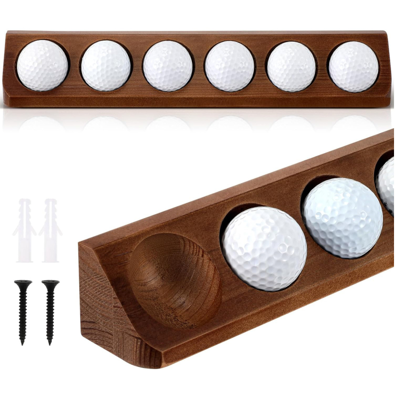 Drveni stalak za golf lopte za izlaganje — zidni, jednoslojni, moderni minimalistički stil