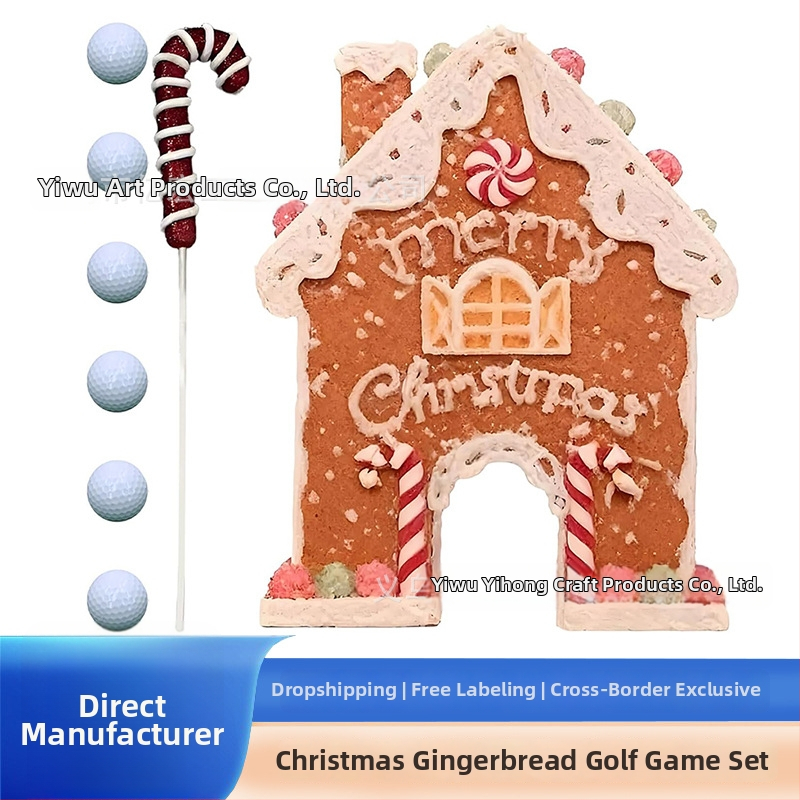 Piparkūku golfa spēļu komplekts Ziemassvētku ballītei – plastmasa, mājas formas dekori, mūsdienu mākslas stils, drukāts dizains