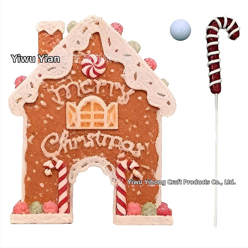 Piparkūku golfa spēļu komplekts Ziemassvētku ballītei – plastmasa, mājas formas dekori, mūsdienu mākslas stils, drukāts dizains