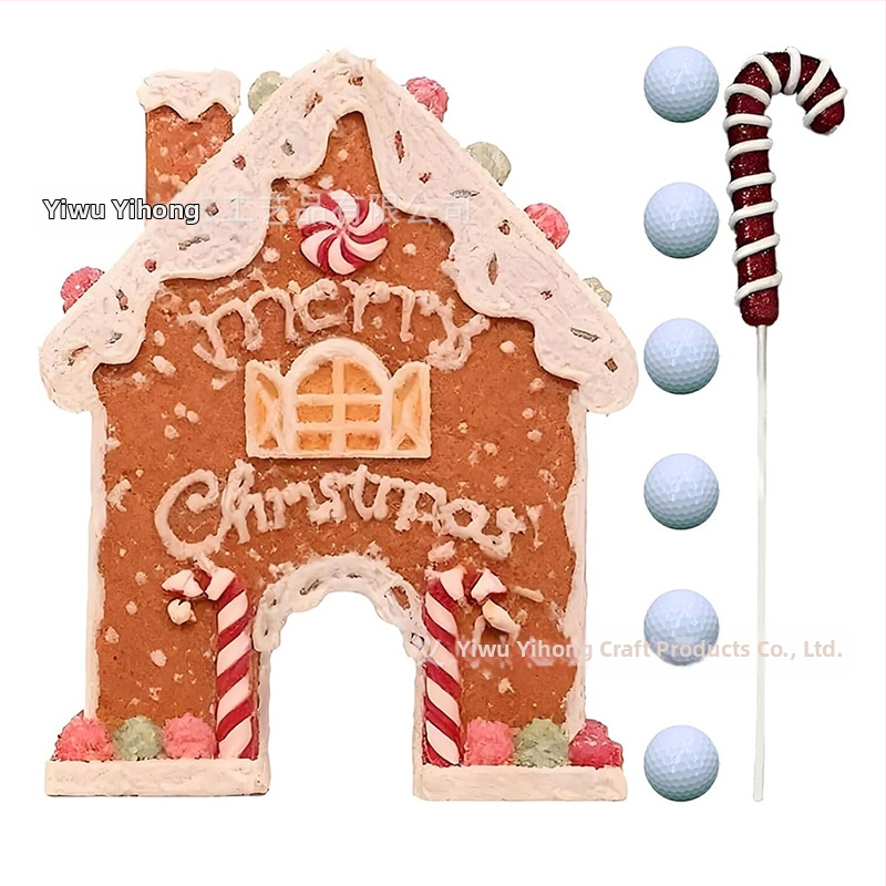 Piparkūku golfa spēļu komplekts Ziemassvētku ballītei – plastmasa, mājas formas dekori, mūsdienu mākslas stils, drukāts dizains