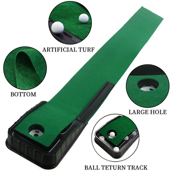 Упражнител за голф патер — портативен мини автоматичен връщач на топката; велурова основа + blister база; отпечатано лого; персонализация налична; HOWTRUE