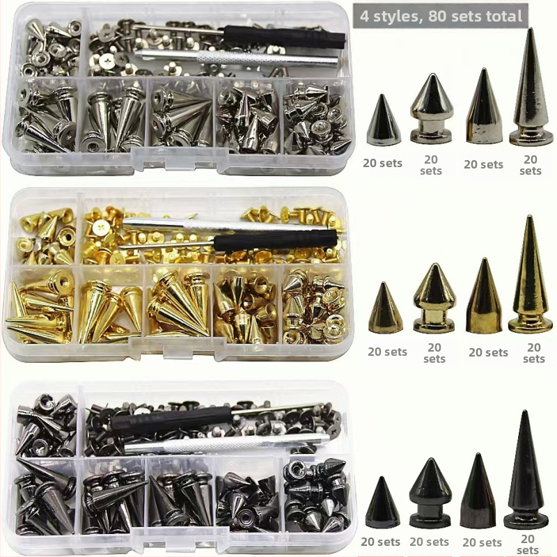 Mogi 80 komplekti cinka sakausējuma koniskās kniedes drēbēm un ādai DIY – dekoratīvās kniedē galviņas un piederumi