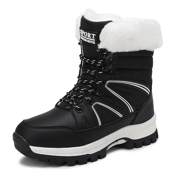 Női téli hócsizma fleece béléssel, középmagas szár, műbőr felsőrész, gumitalp, elöl fűzővel