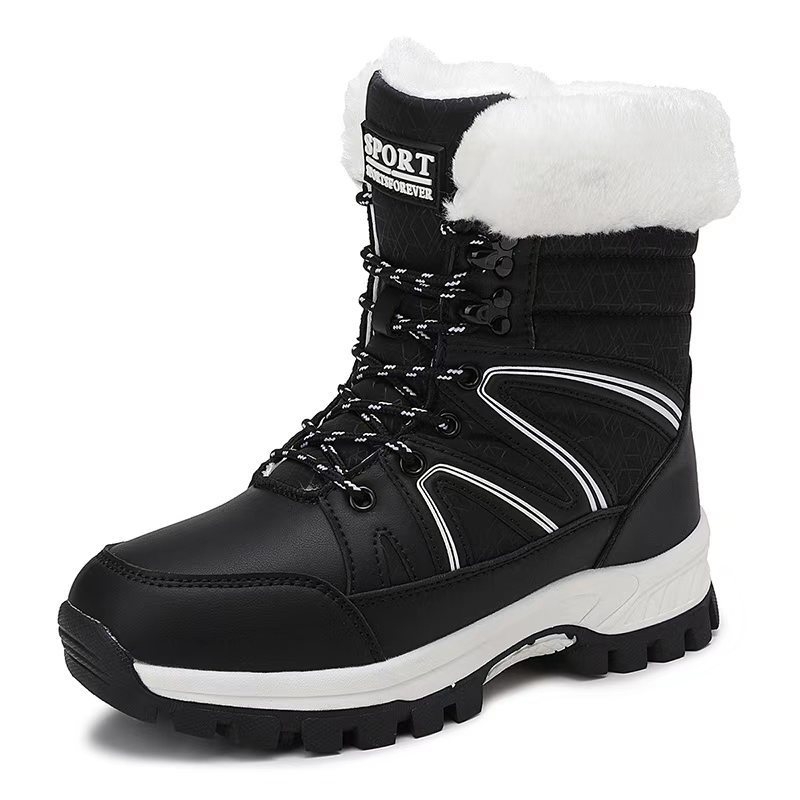 Női téli hócsizma fleece béléssel, középmagas szár, műbőr felsőrész, gumitalp, elöl fűzővel