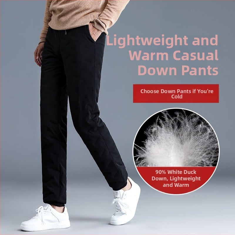 Moterų žieminės kelnės su pūkeliu, aukštas juosmuo, siauras kirpimas, poliesterio pluoštas su balto ančių pūku, žiema 2024