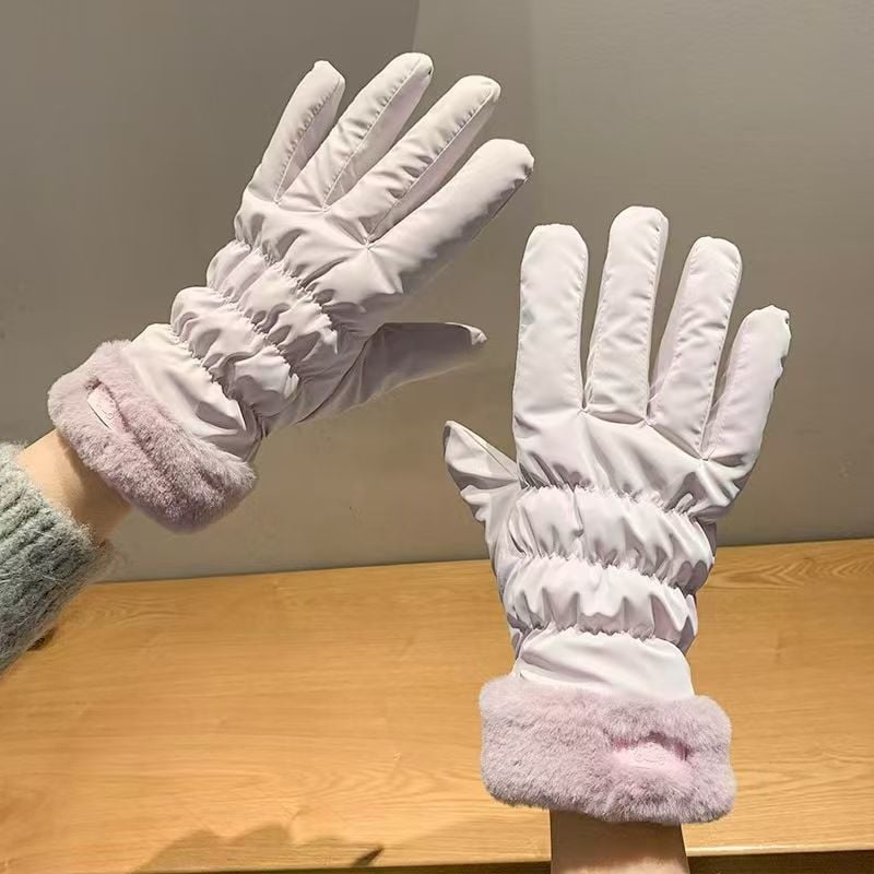 Дамски памучни ръкавици с поларена подплата, удебелени, водоустойчиви, сензорен екран, за колоездене и ски