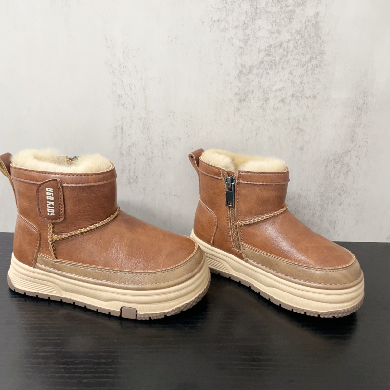 Botosei de iarnă pentru copii, patchwork, călduroase și confortabile, suprafața: super fibră, talpă din cauciuc, unisex, vârste 4–16 ani, stil de relaxare, iarnă 2025