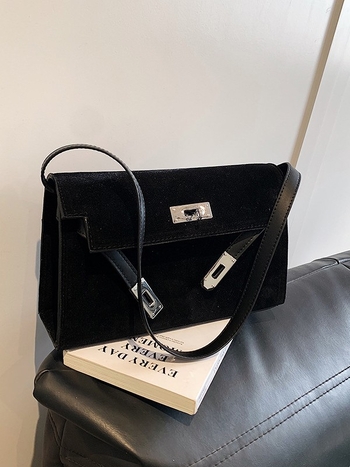 Vinido Retro Kelly torba - Ženska PU torba za rame, gradski jednostavan stil, horizontalni kvadratni oblik, zaključavanje s bravom, unutarnji džep sa zatvaračem